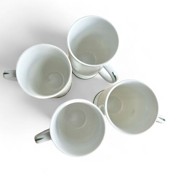 Vintage Irish Coffee White Shamrock Green Trim Footed Ceramic Mugs Set of 4 - Picture 14 of 16